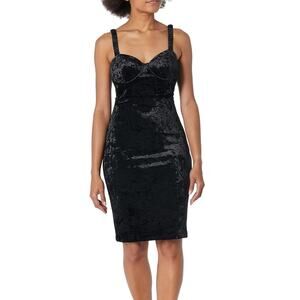 NWT GUESS XS Women's Sleeveless Gianna Velour Dress Jet Black Bodycon